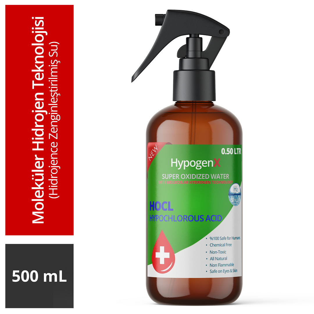 HypogenX Genel Temizlik Solüsyonu - 500 mL Sprey Başlıklı (Hipokloröz Asit Bazlı,Alkolsüz) HypogenX Genel Temizlik Solüsyonu - 500 mL Sprey Başlıklı (Hipokloröz Asit Bazlı,Alkolsüz) - Görsel 1