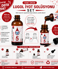 Lugol Çözeltisi %5 | 130 mL | Kolayca Doldur Sınırsız Kullan (Lügol Cam Damlalıklı Geniş Ağız Şişe,Pharma Grade)