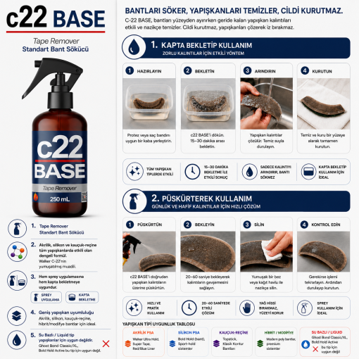 c22 BASE – Standart Protez Saç Bant Sökücü Temizleyici - Görsel 3